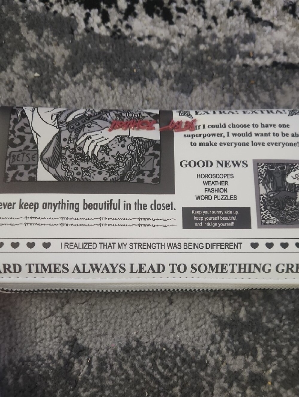 Betsey Johnson Black and White Newspaper Print Wristlet - Picture 3 of 4